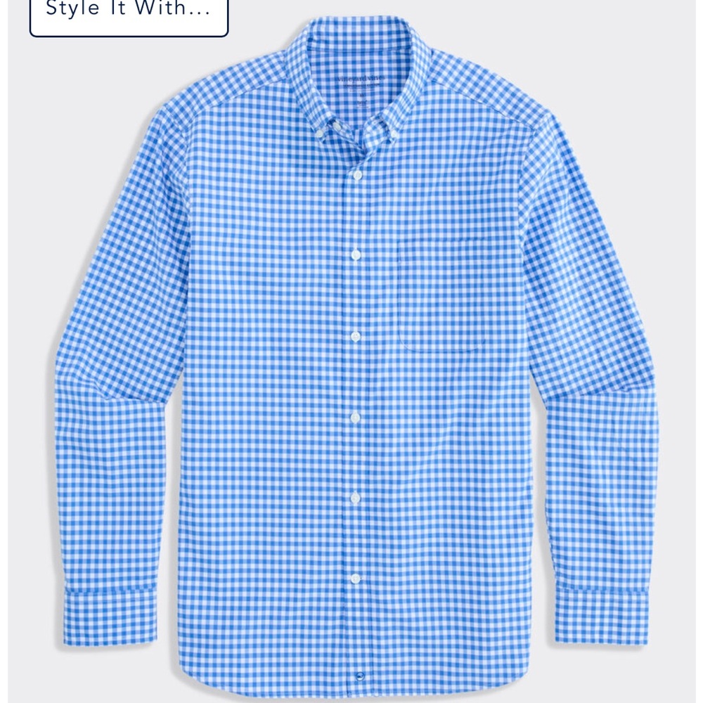 Vineyard Vines Light Blue and White Gingham Button-Down Shirt